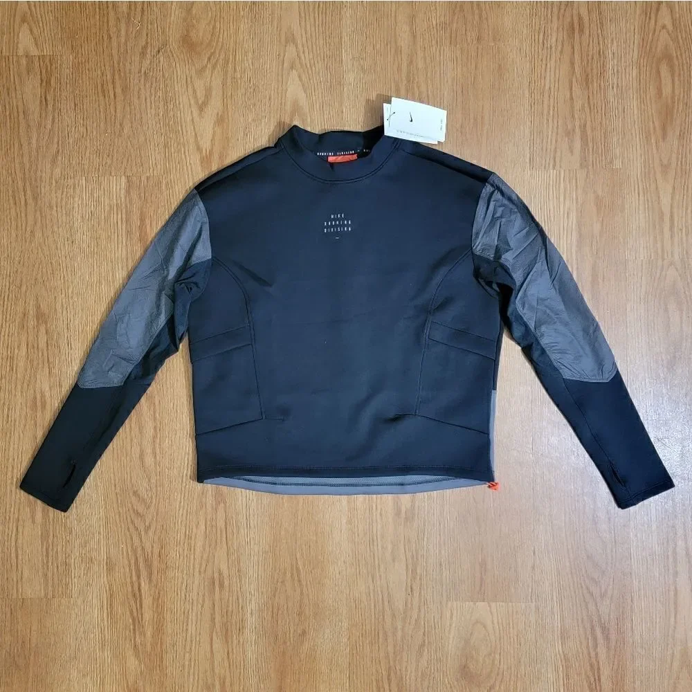 Nike Run Division Scuba Crew Sweatshirt Black Grey Women's Small S Vent DD5263